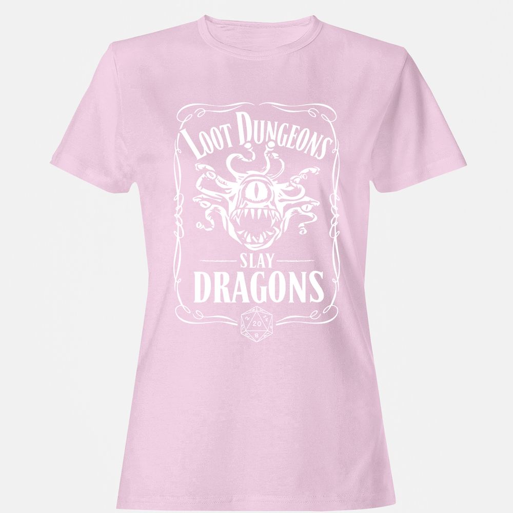 Loot Dungeon Slay Dragons Women's T-Shirt - Light Pink - 9