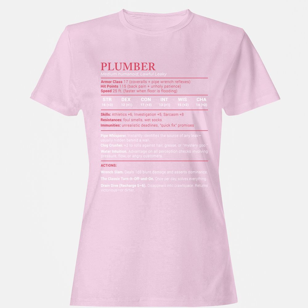 Plumber Stats Women's T-Shirt - Light Pink - 9