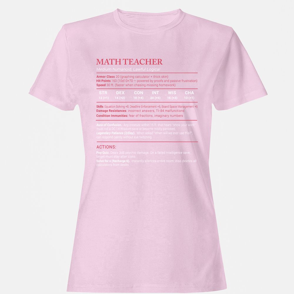 Math Teacher Stats Women's T-Shirt - Light Pink - 9