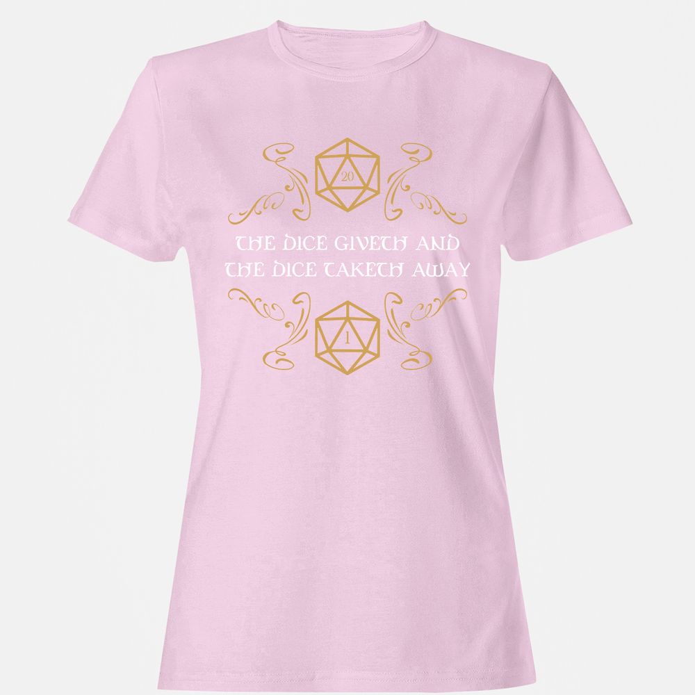 The Dice Giveth and Taketh Away Natural 20 and Critical Fail Women's T-Shirt - Light Pink - 9