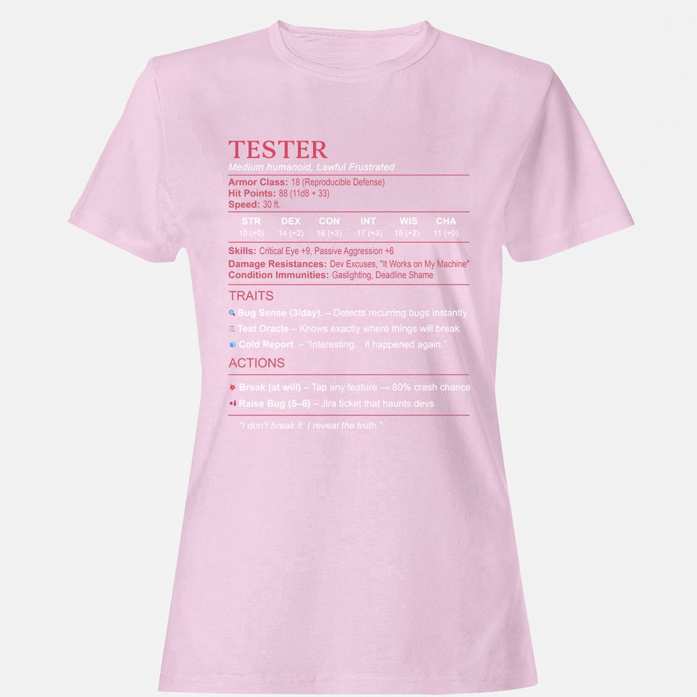 Tester Stats Women's T-Shirt - Light Pink - 9
