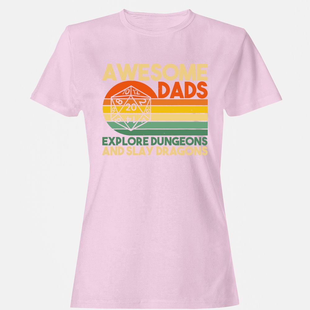 Awesome Dad Explore Dungeons Slay Dragons Women's T-Shirt - Light Pink - 9