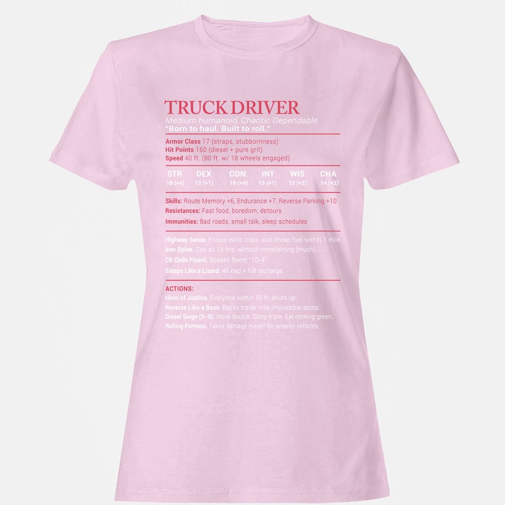 Truck Driver Stats Women's T-Shirt - Light Pink - 9