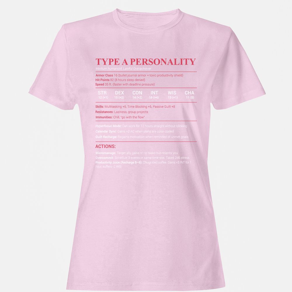 Type A Stats Women's T-Shirt - Light Pink - 9