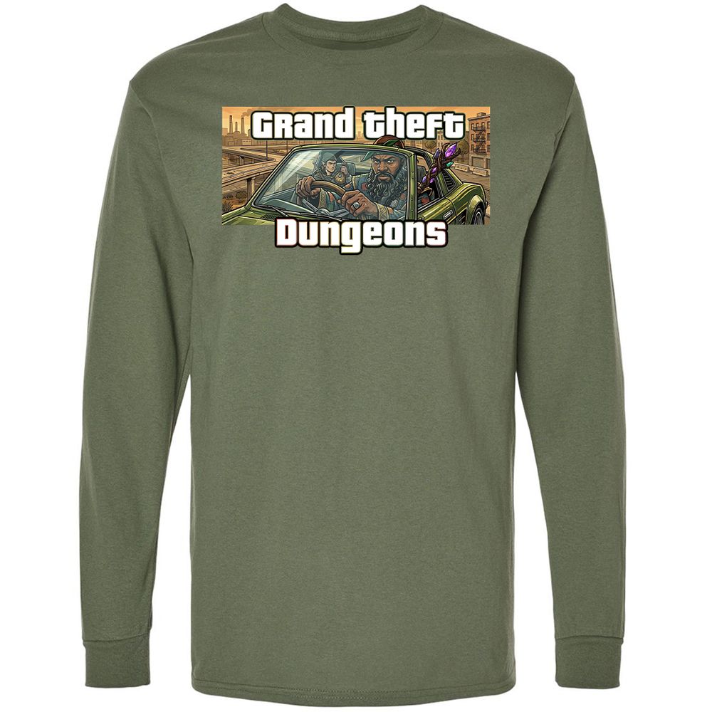Grand Theft Dungeons Long Sleeve T-Shirt - Military Green - 9
