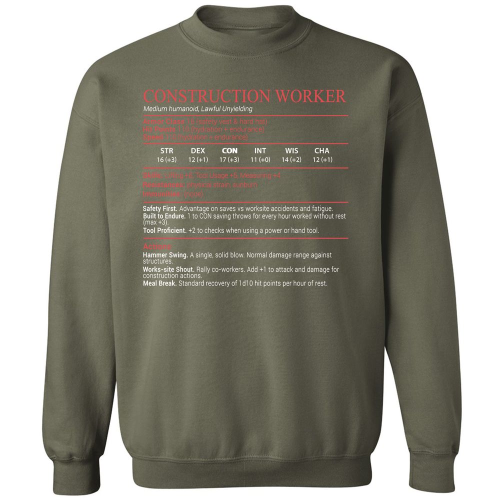 Construction Worker Stats Block - Military Green - 9