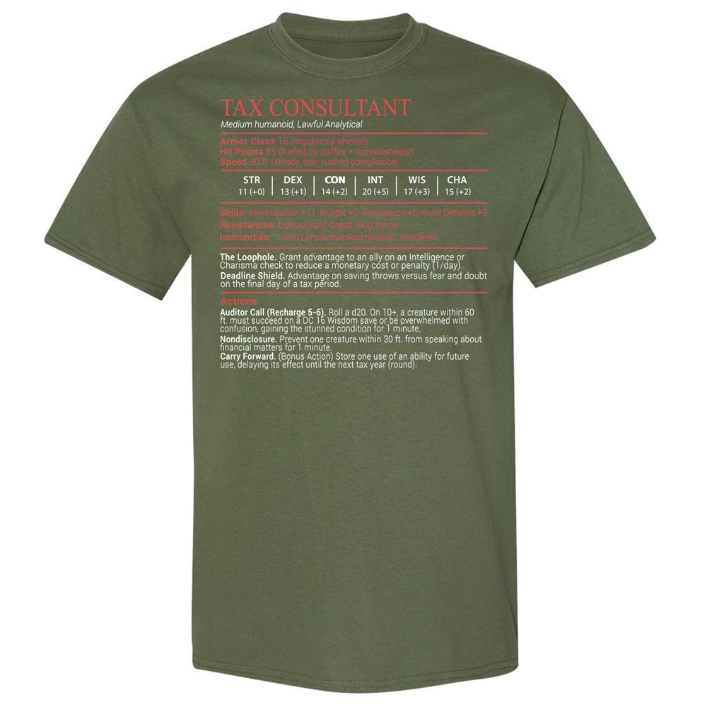 Tax Consultant Stats Block Classic Unisex T-Shirt - Military Green - 9