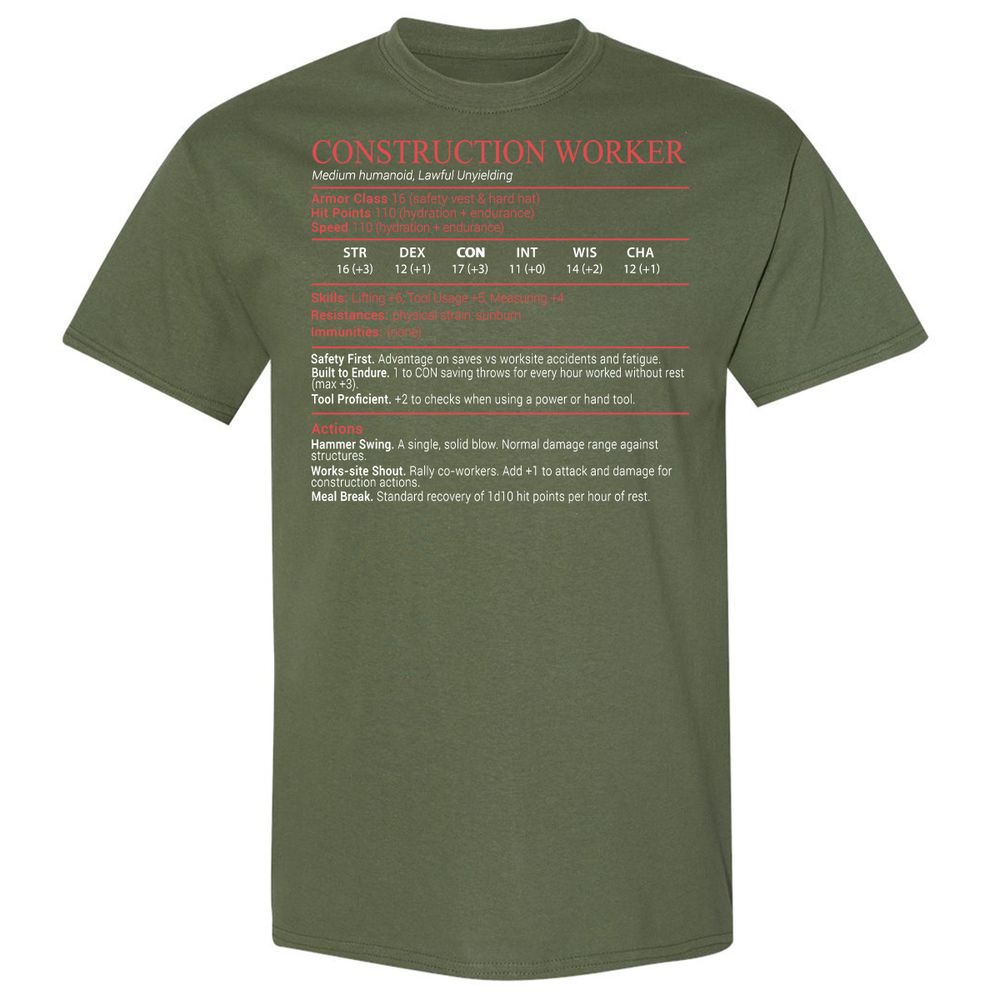Construction Worker Stats Block - Military Green - 9