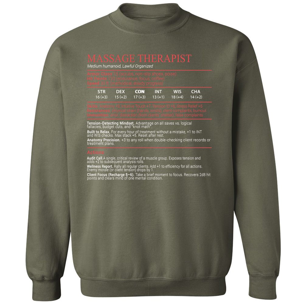 Massage Therapist Stats Block - Military Green - 9
