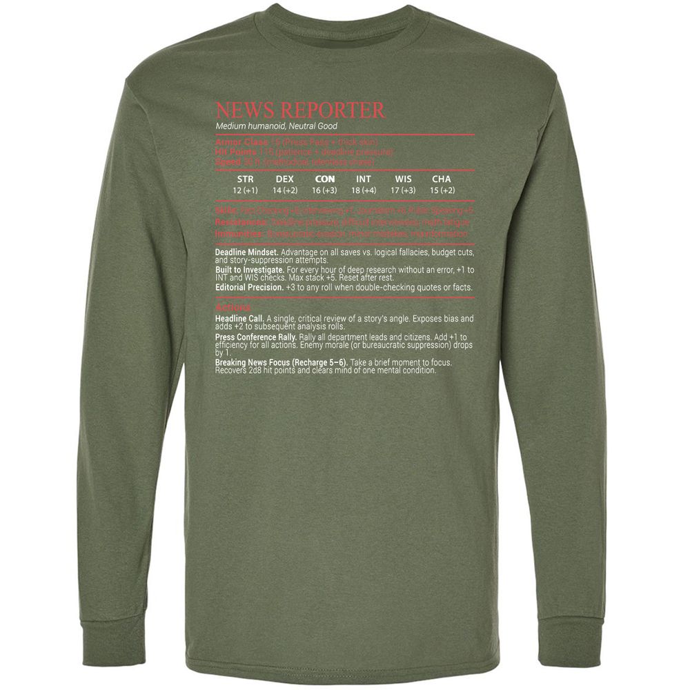 News Reporter Stats Block - Military Green - 9