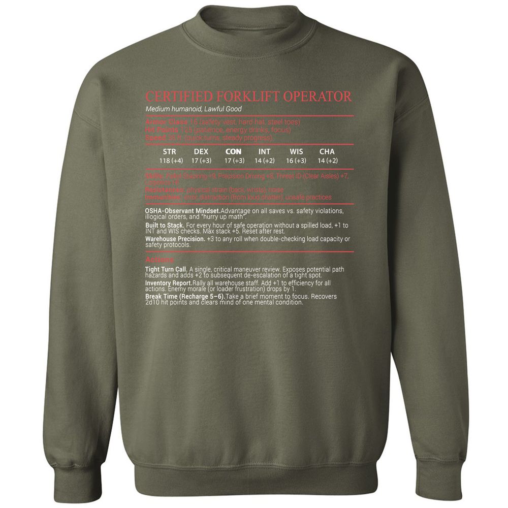 Certified Forklift Operator Stats Block - Military Green - 9