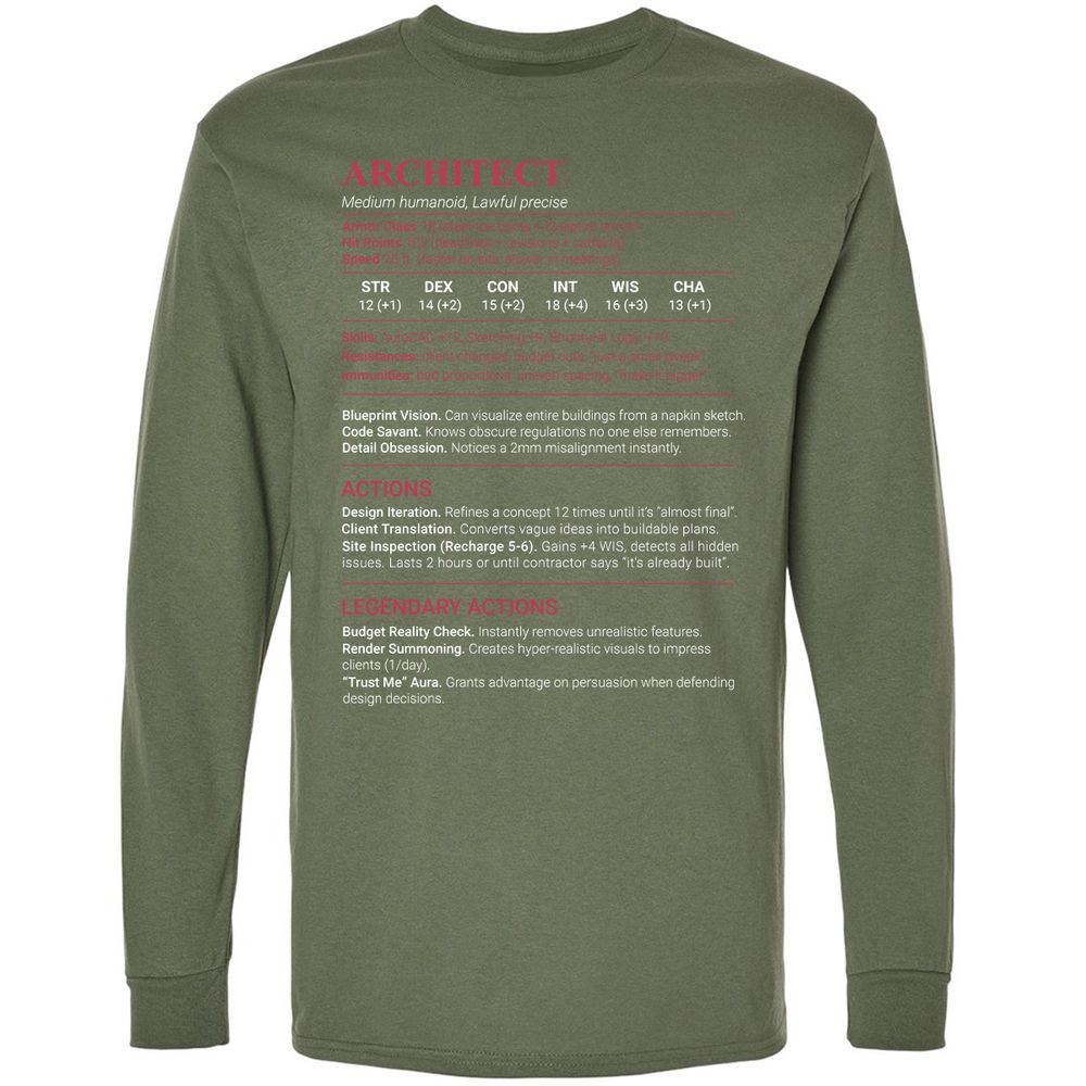Architect Stats Long Sleeve T-Shirt - Military Green - 9