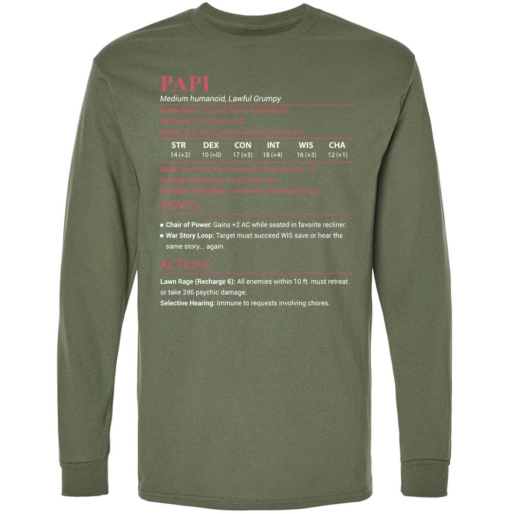 Papi Stats Long Sleeve T-Shirt - Military Green - 9