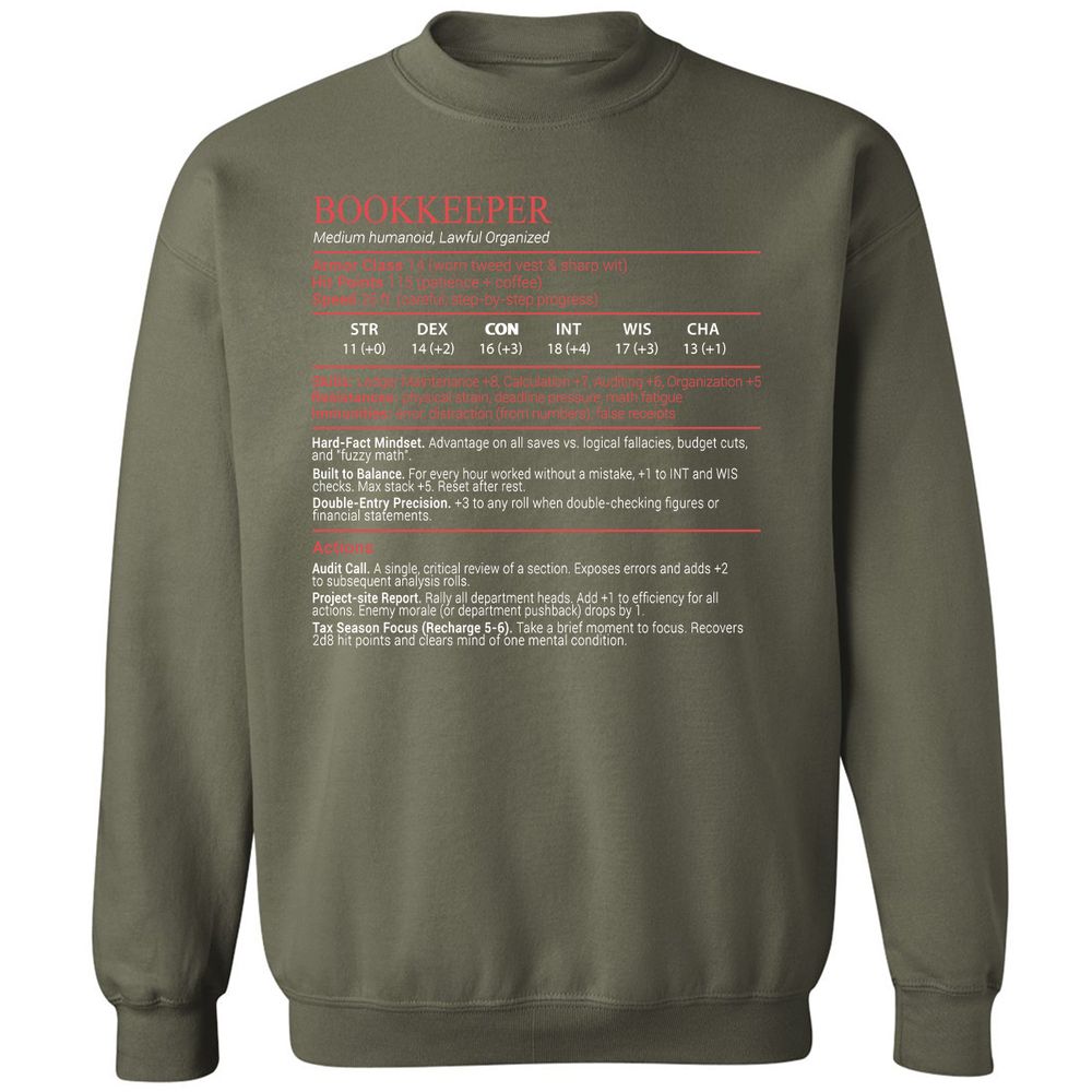 Bookkeepper Stats Block - Military Green - 9