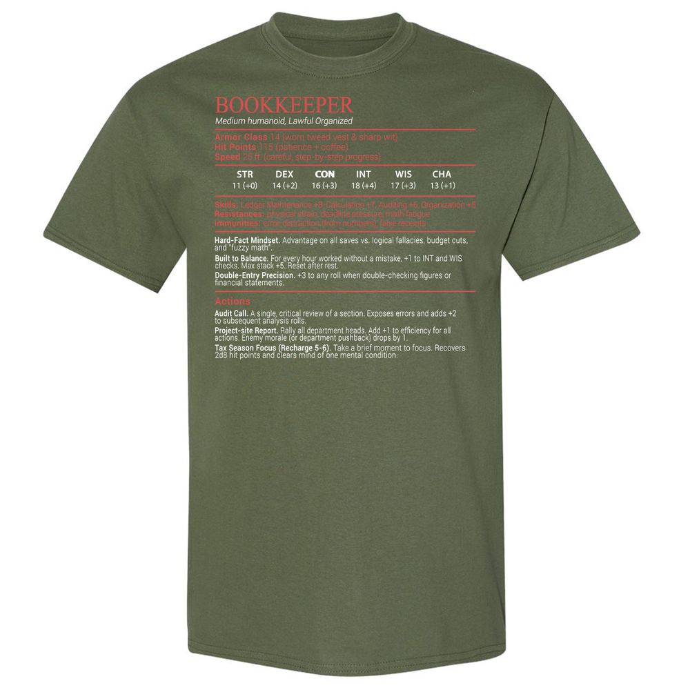 Bookkeepper Stats Block - Military Green - 9