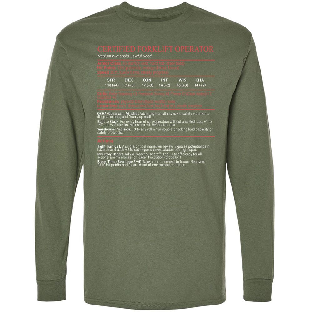 Certified Forklift Operator Stats Block - Military Green - 9