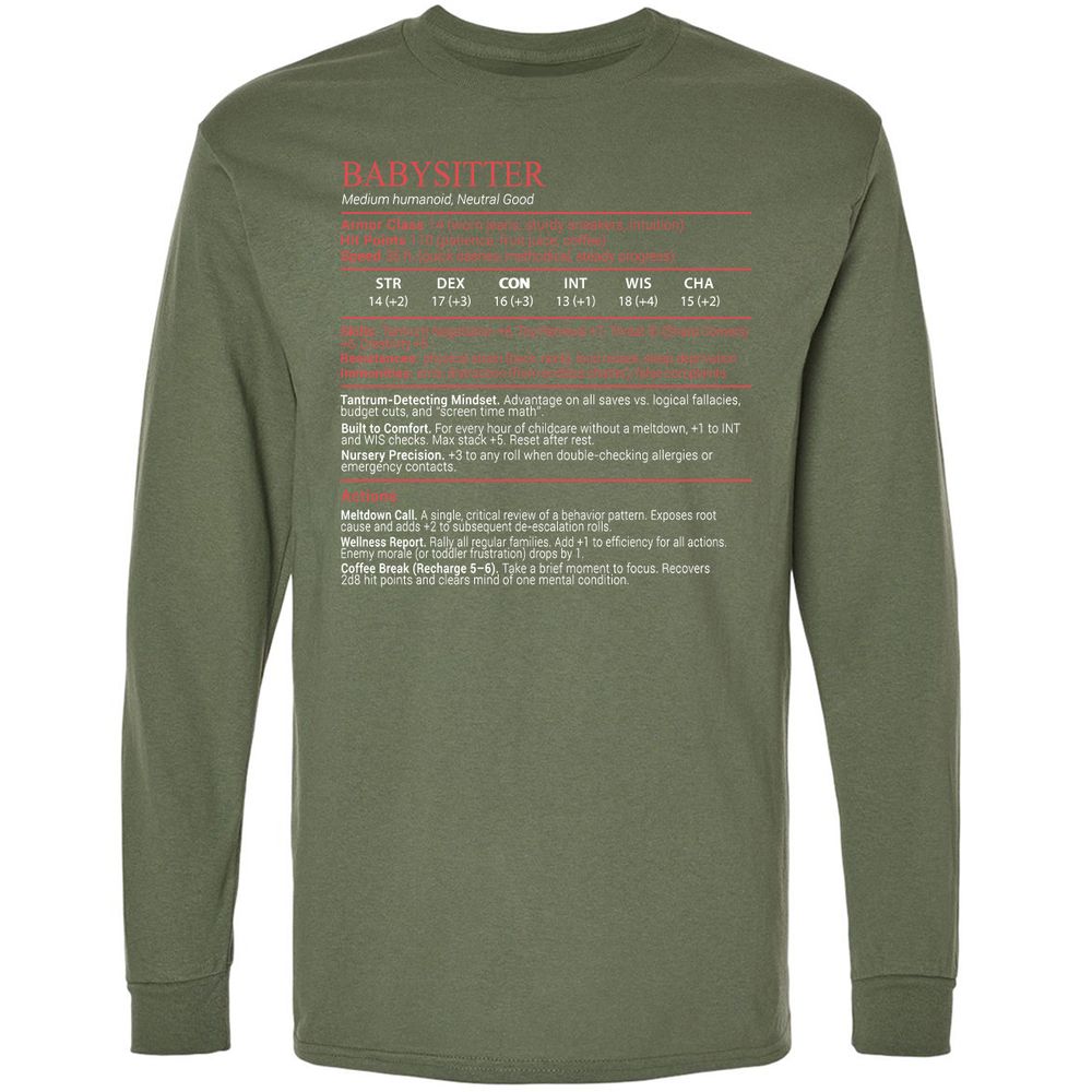 Baby Sitter Stats Block - Military Green - 9