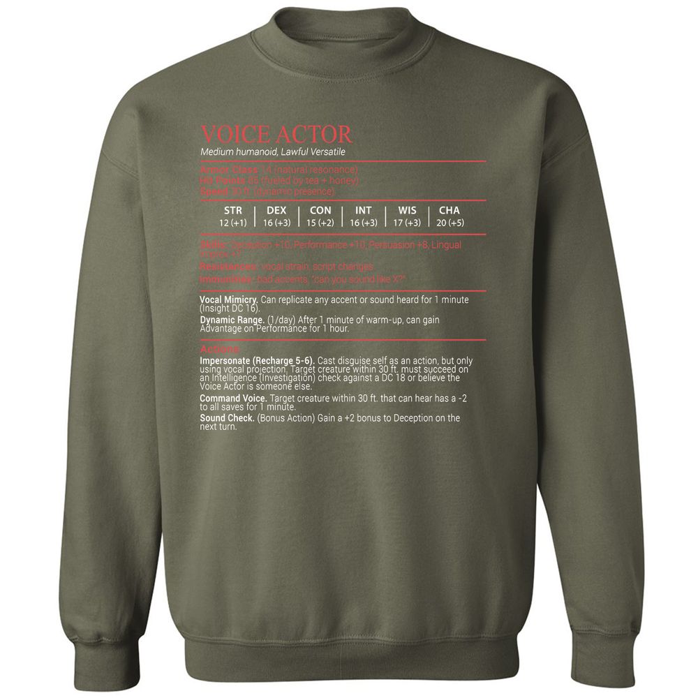 Voice Actor Stats Block - Military Green - 9
