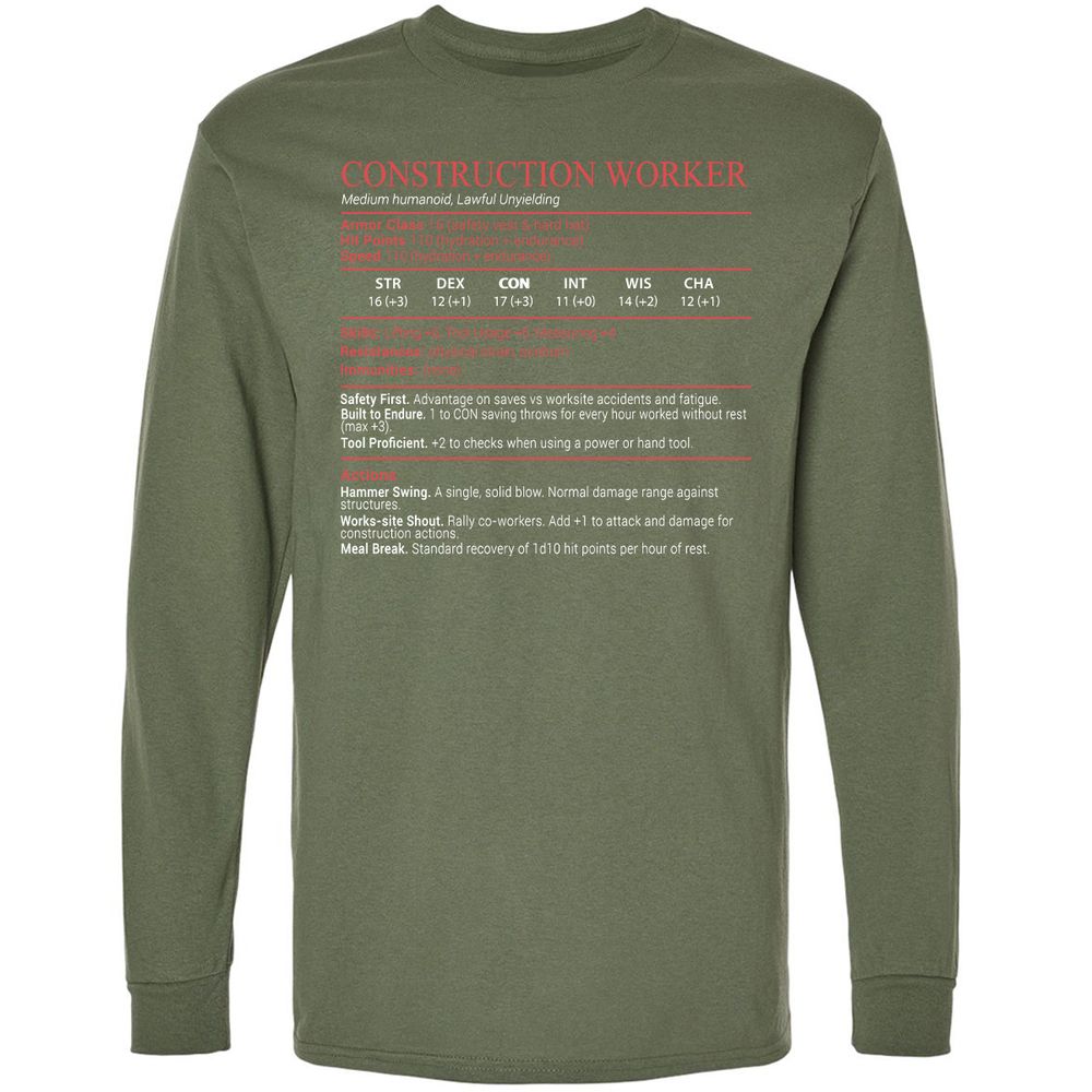 Construction Worker Stats Block - Military Green - 9