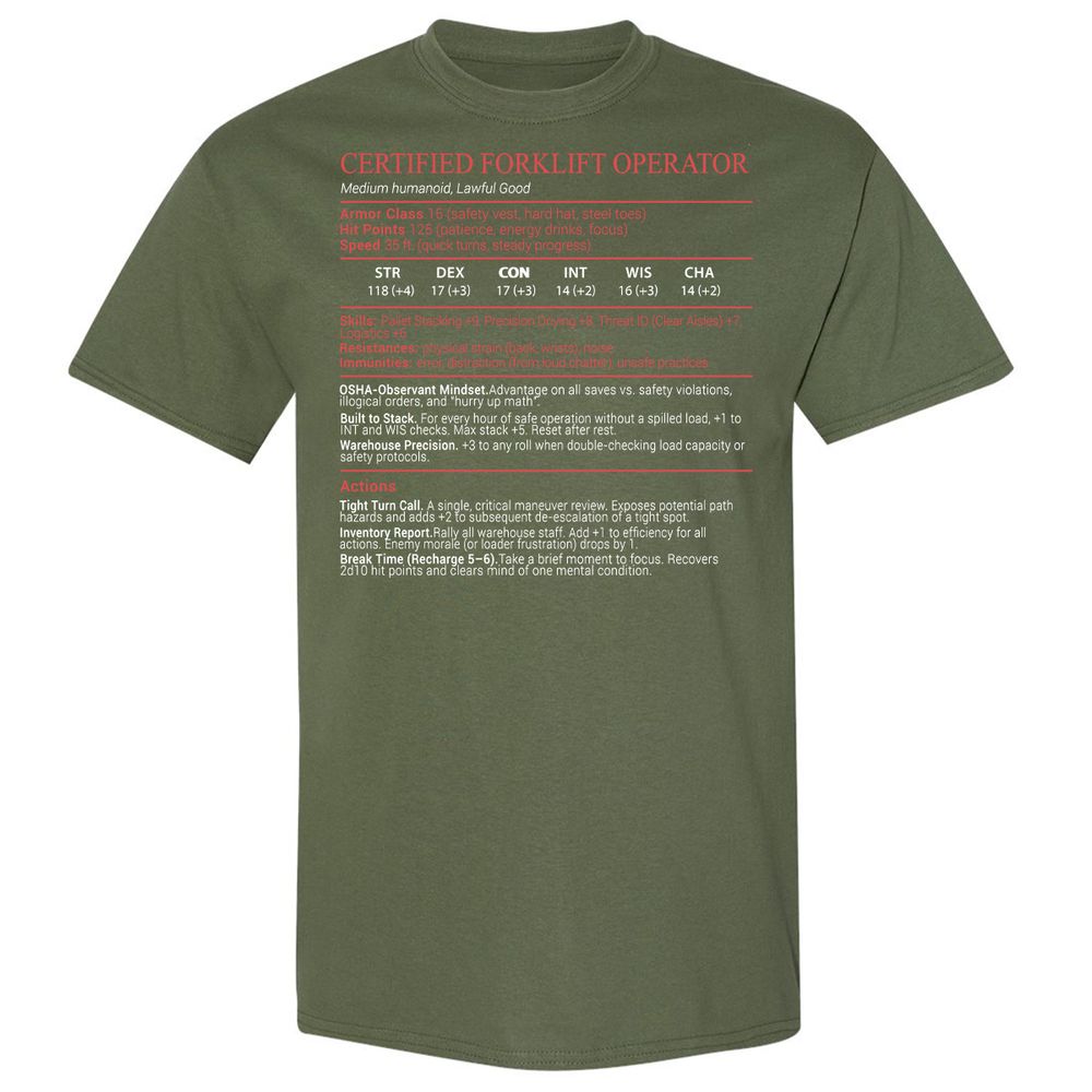 Certified Forklift Operator Stats Block - Military Green - 9
