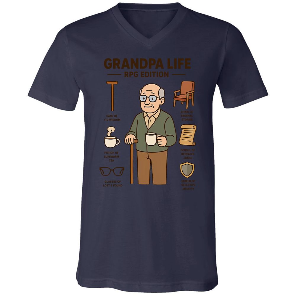 Grandpa Life RPG Edition Unisex V-Neck T-Shirt - Navy - 9