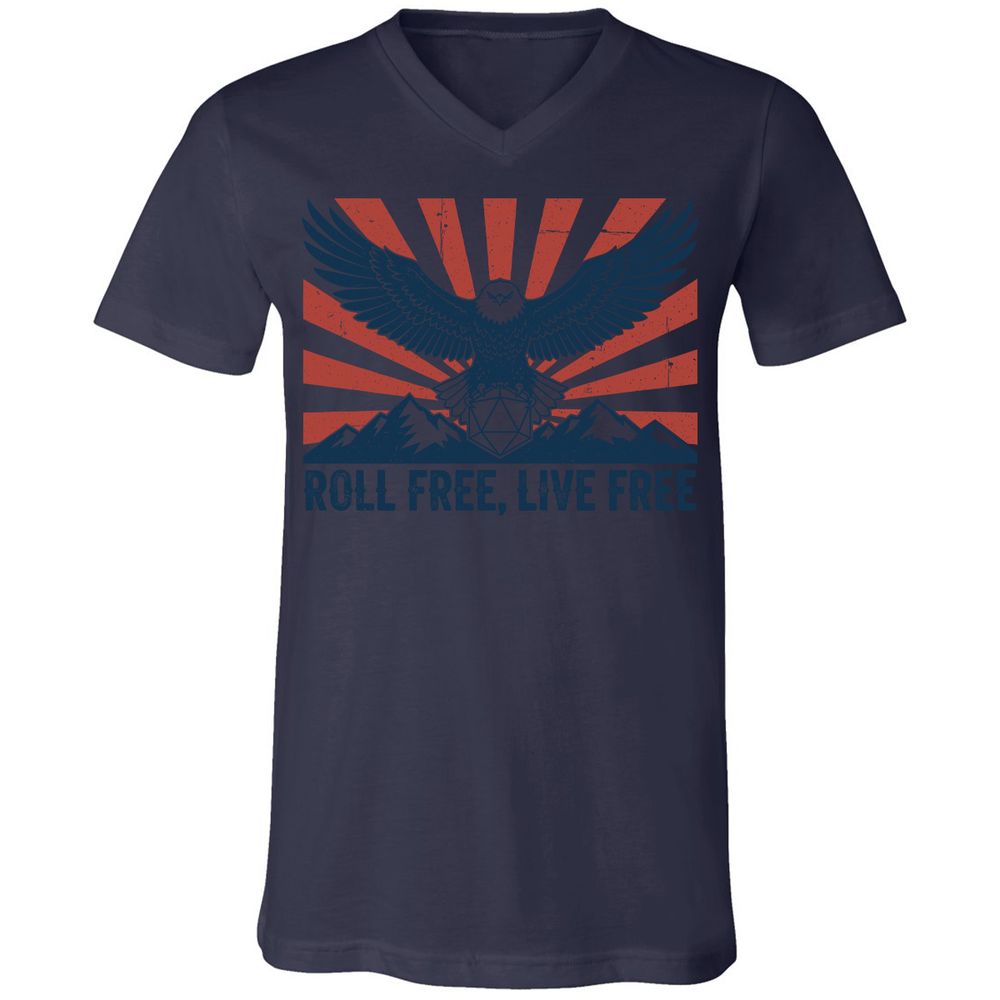 Roll Free, Live Free Unisex V-Neck T-Shirt - Navy - 9