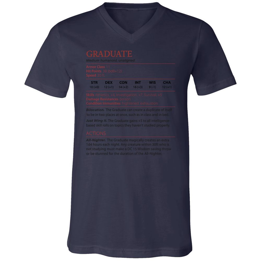 Graduate Stats Unisex V-Neck T-Shirt - Navy - 9