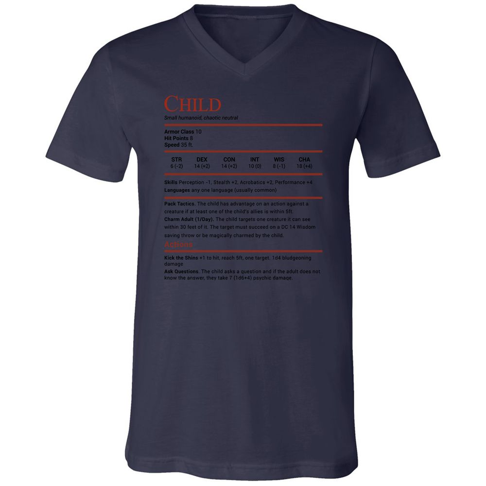 Child Stats Unisex V-Neck T-Shirt - Navy - 9