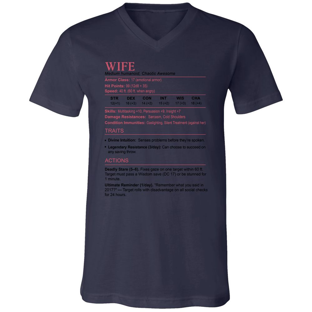 Wife Stats 2 Unisex V-Neck T-Shirt - Navy - 9