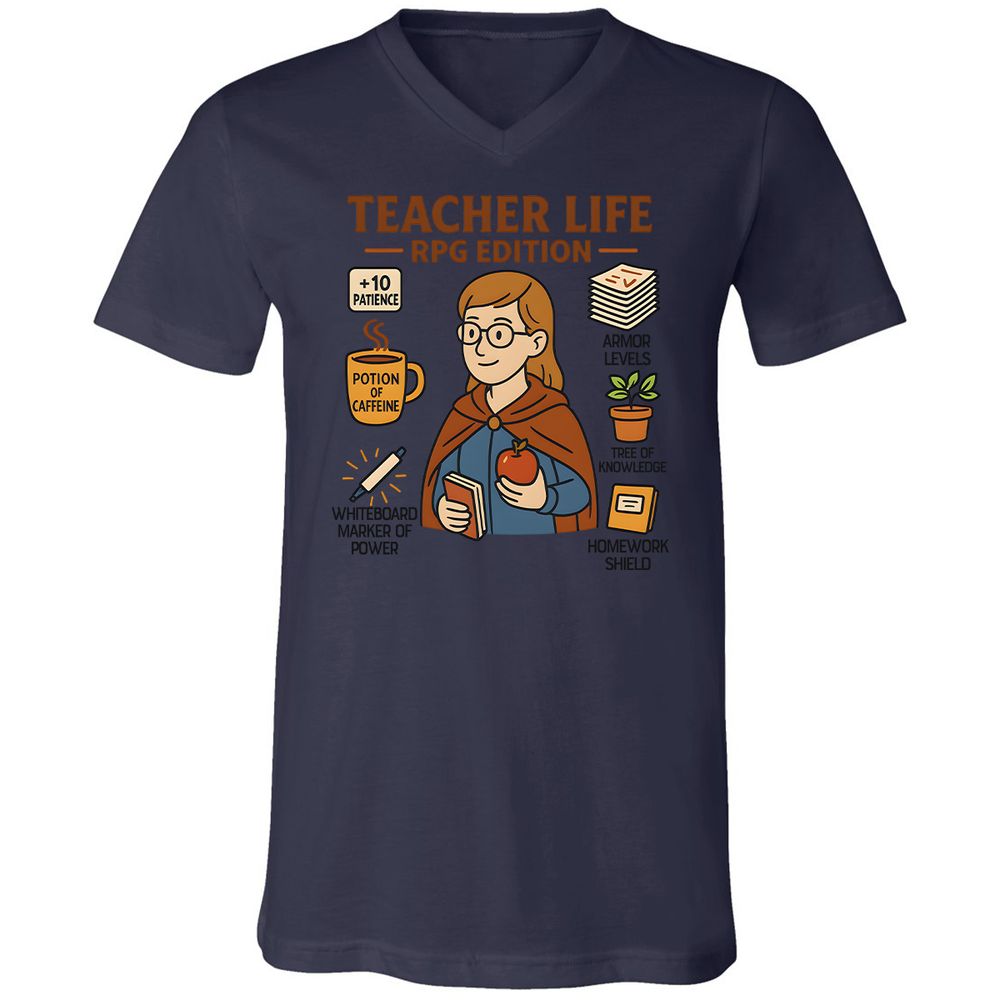 Teacher Life RPG Edition Unisex V-Neck T-Shirt - Navy - 9
