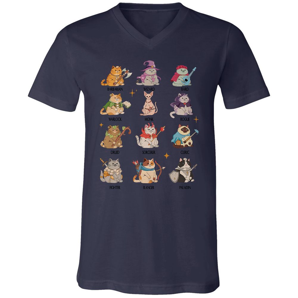Dungeons And Cats Unisex V-Neck T-Shirt - Navy - 9