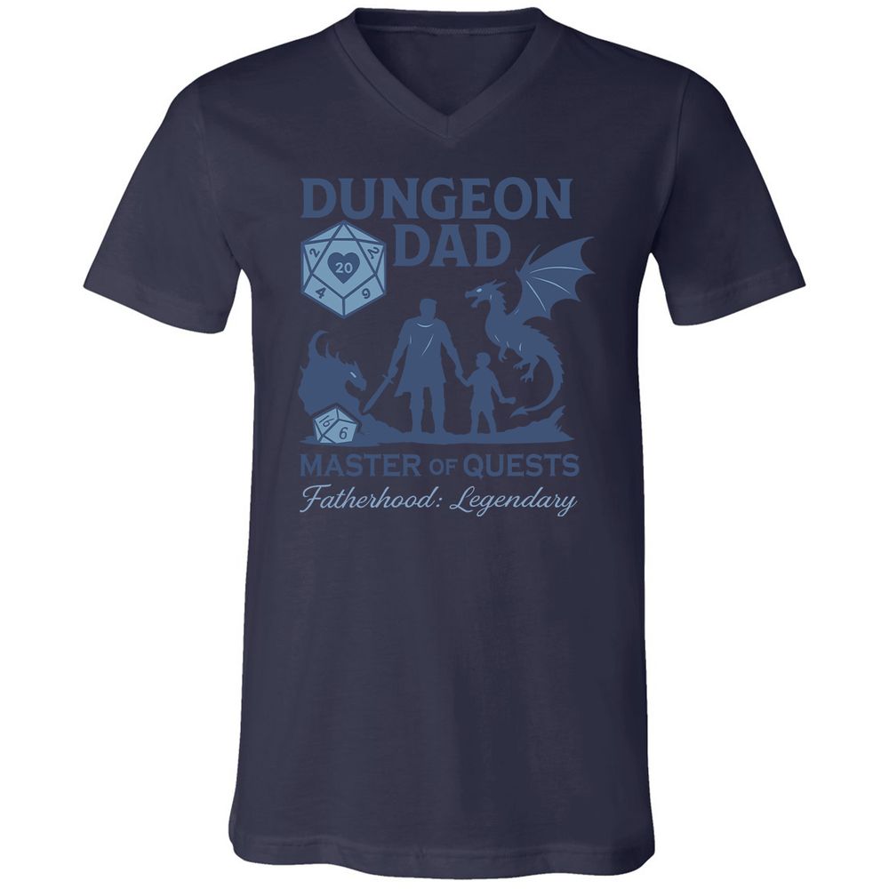 Dungeon Dad Master Of Quests Unisex V-Neck T-Shirt - Navy - 9
