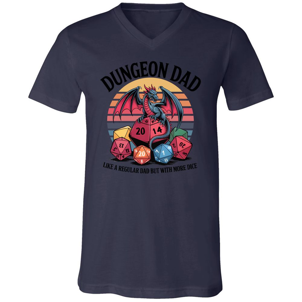 Dungeon Dad With More Dice Unisex V-Neck T-Shirt - Navy - 9