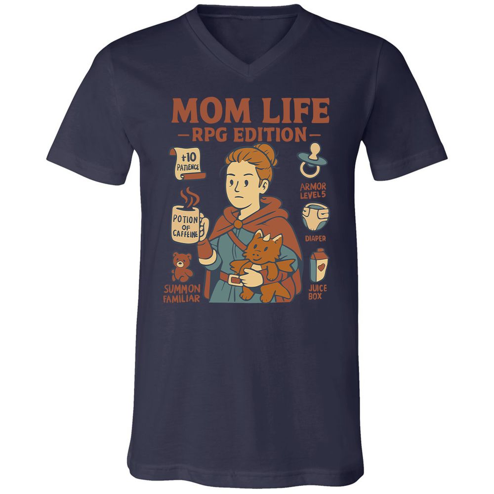 Mom Life RPG Edition Unisex V-Neck T-Shirt - Navy - 9
