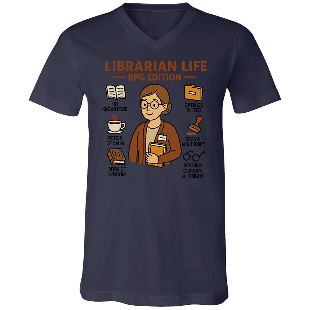 Librarian Life RPG Edition Unisex V-Neck T-Shirt - Navy - 9