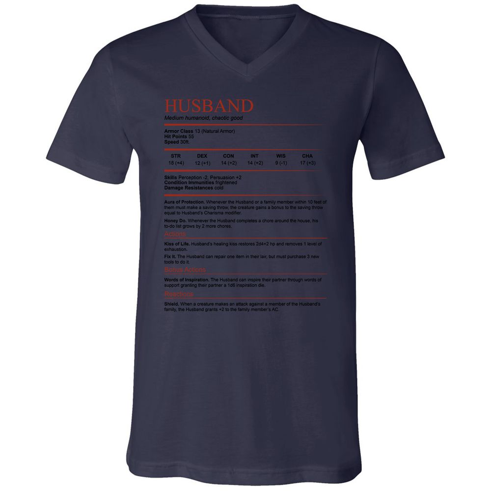 Husband White Unisex V-Neck T-Shirt - Navy - 9