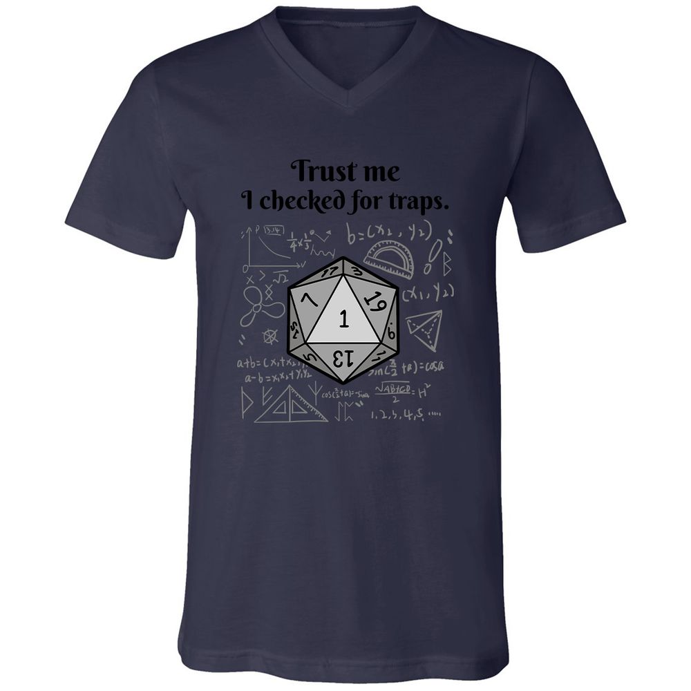 Trust me, I checked for traps. Unisex V-Neck T-Shirt - Navy - 9