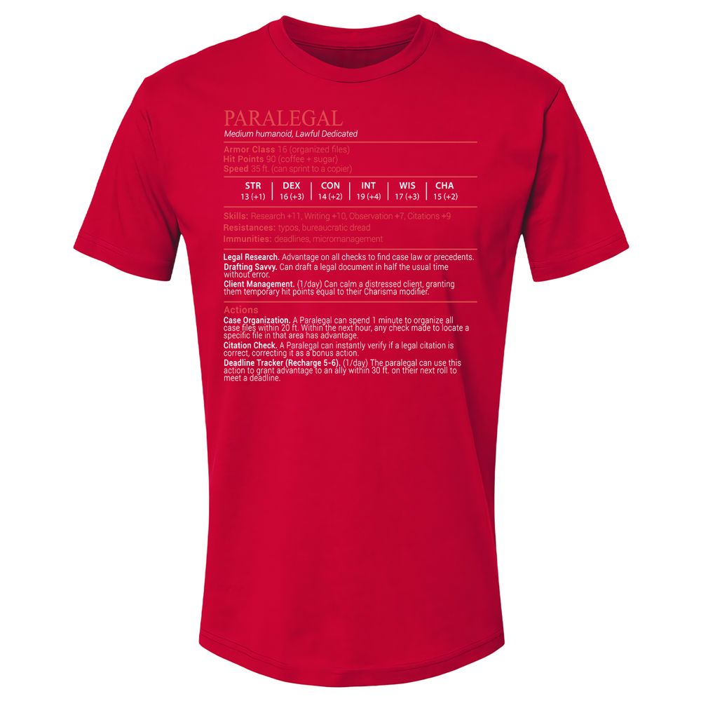 Paralegal Stats Block Premium Unisex T-Shirt - Red - 9