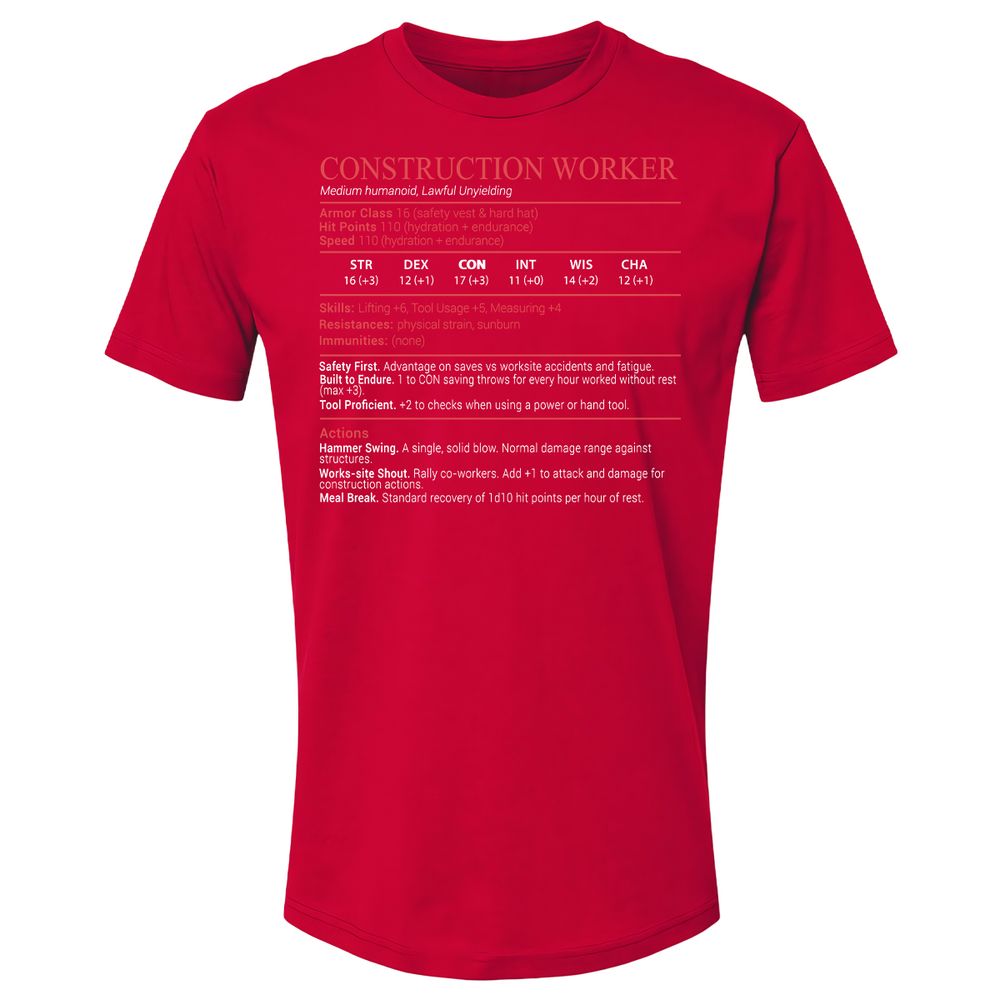 Construction Worker Stats Block - Red - 9