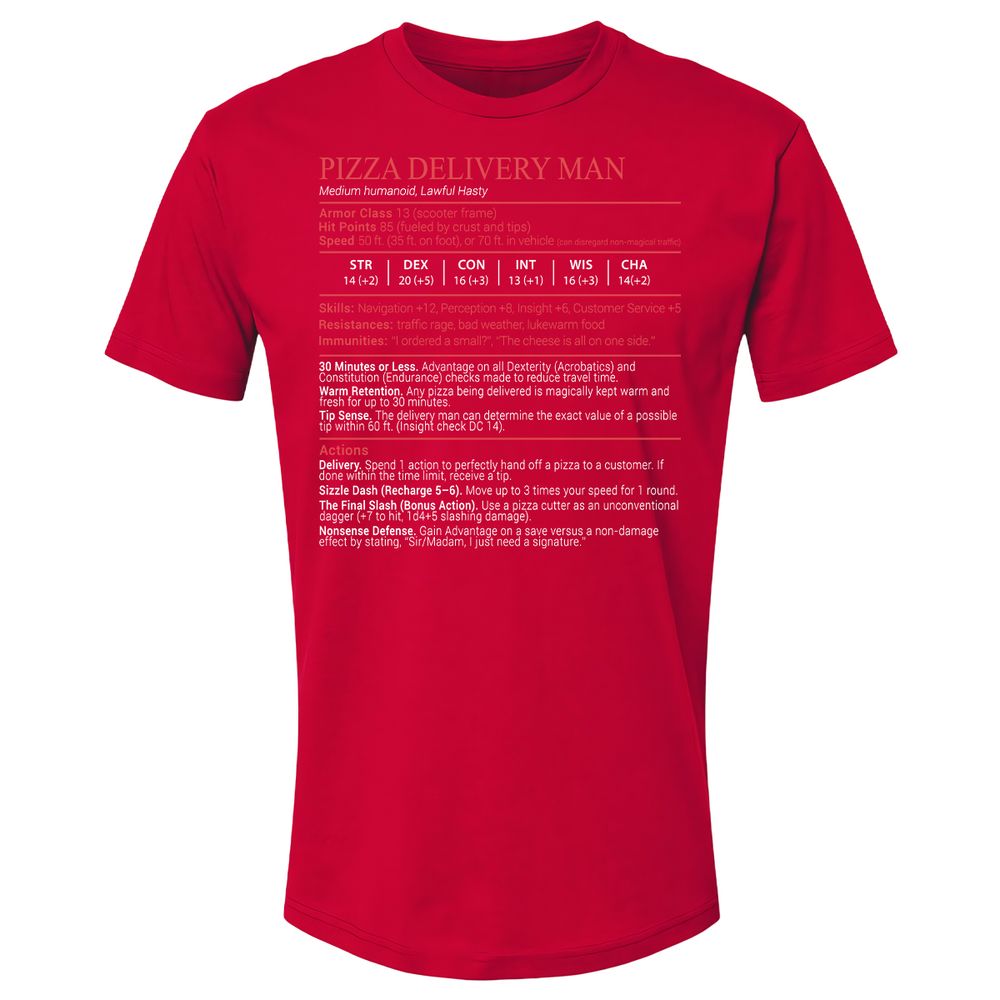 Pizza Delivery Man Stats Block Premium Unisex T-Shirt - Red - 9
