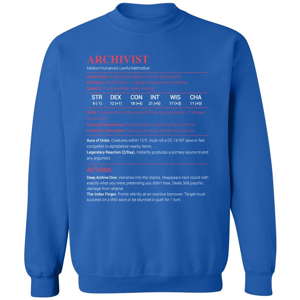 Archivist Stats Classic Unisex Sweatshirt - Royal - 9