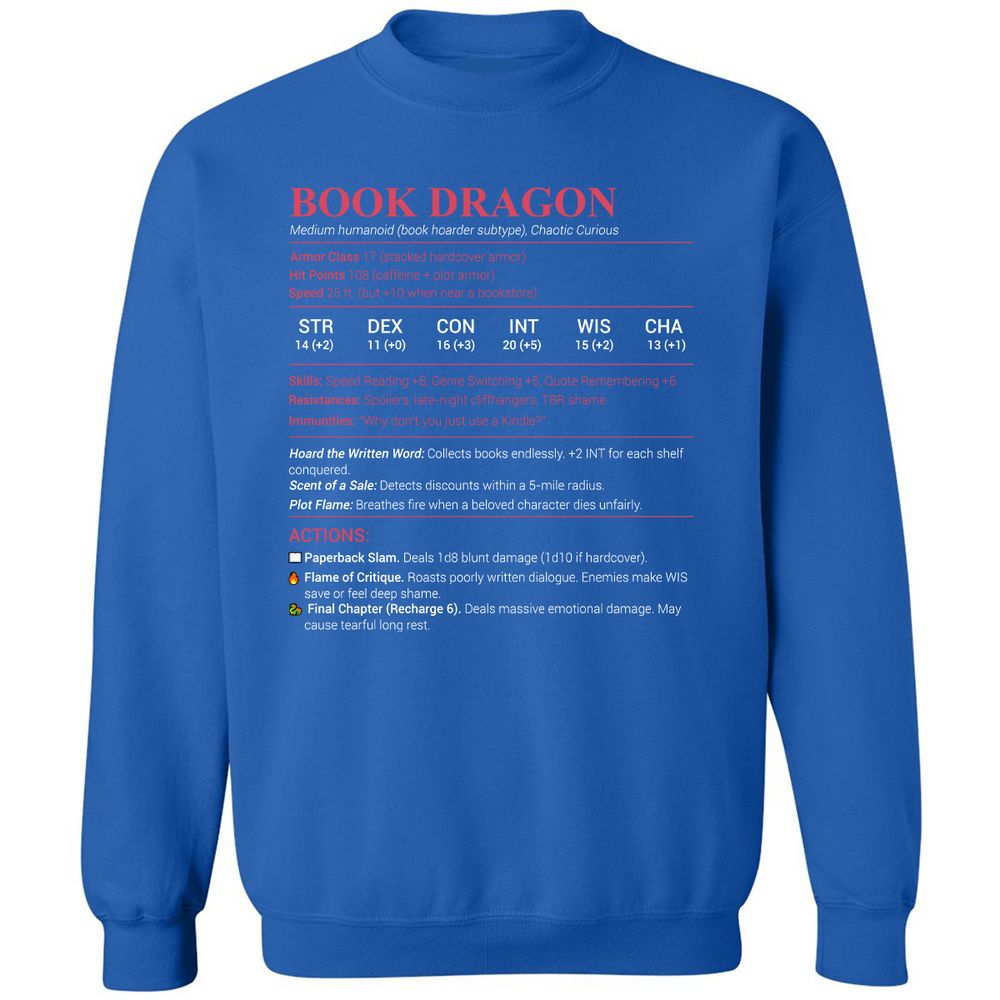 Book Dragon Stats Classic Unisex Sweatshirt - Royal - 9