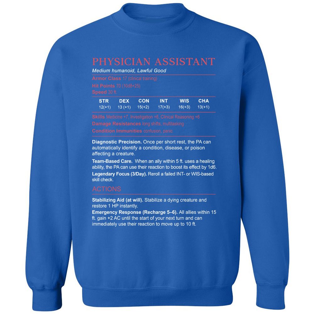 PHYSICIAN ASSISTANT Stats Classic Unisex Sweatshirt - Royal - 9
