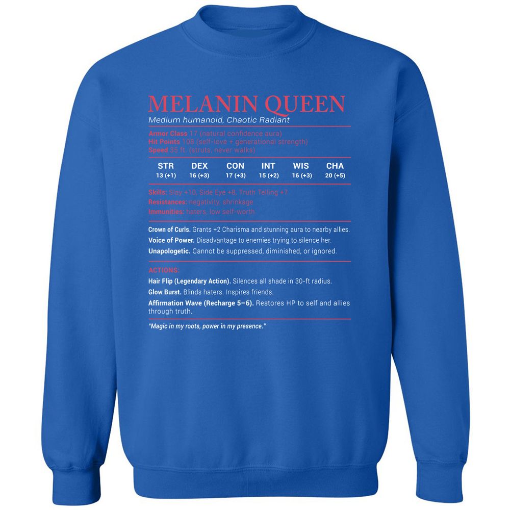 Melanin Queen Stats Classic Unisex Sweatshirt - Royal - 9