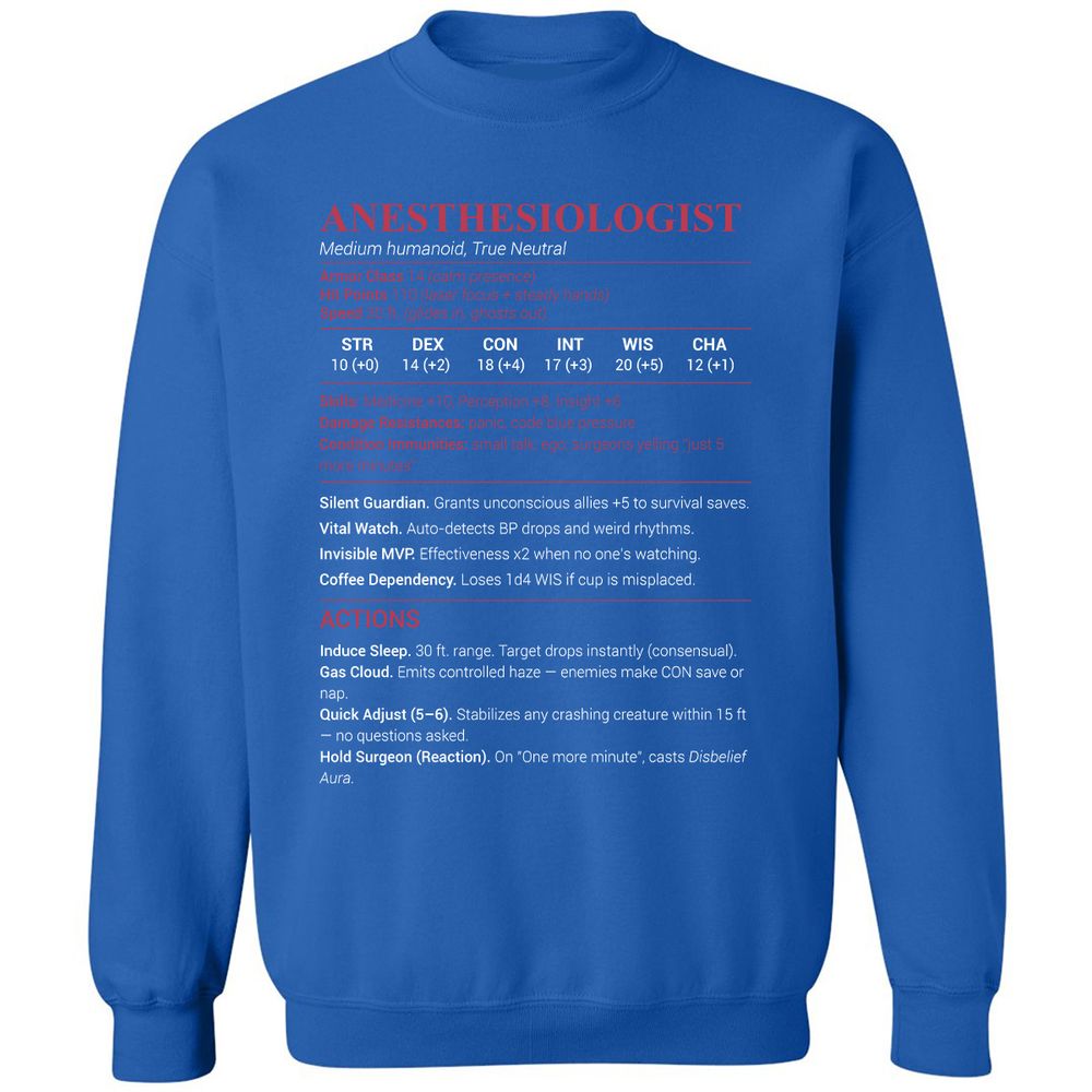 Anesthesiologist Stats Classic Unisex Sweatshirt - Royal - 9