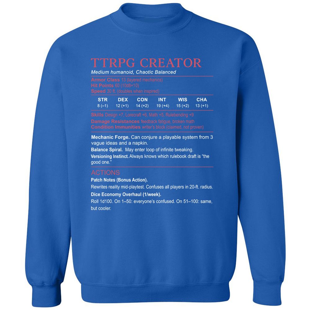 TTRPG Creator Stats Classic Unisex Sweatshirt - Royal - 9
