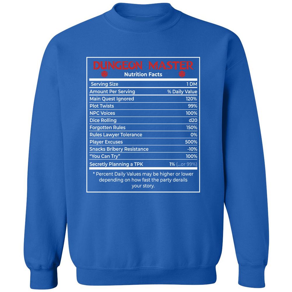 Dungeon Master Nutrition Facts Classic Unisex Sweatshirt - Royal - 9