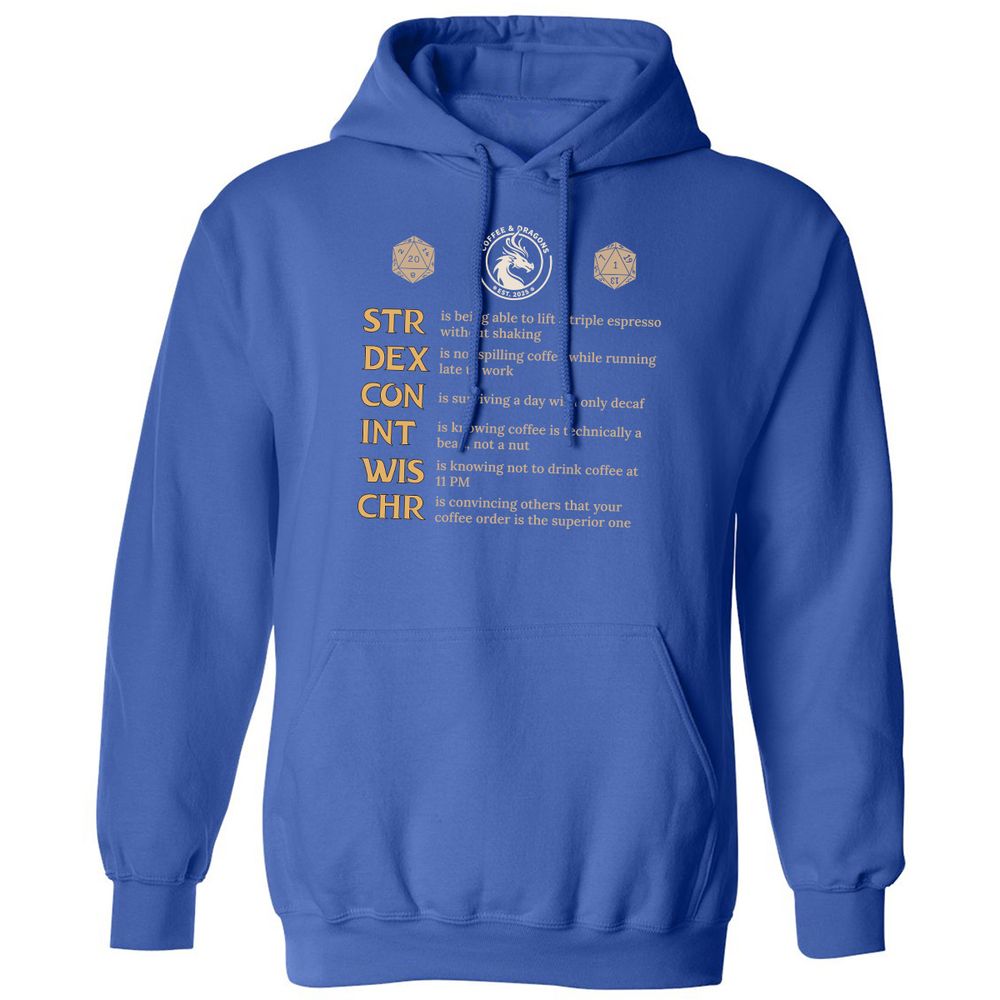 Coffee & Dragons RPG Stats Classic Unisex Hoodie - Royal - 9