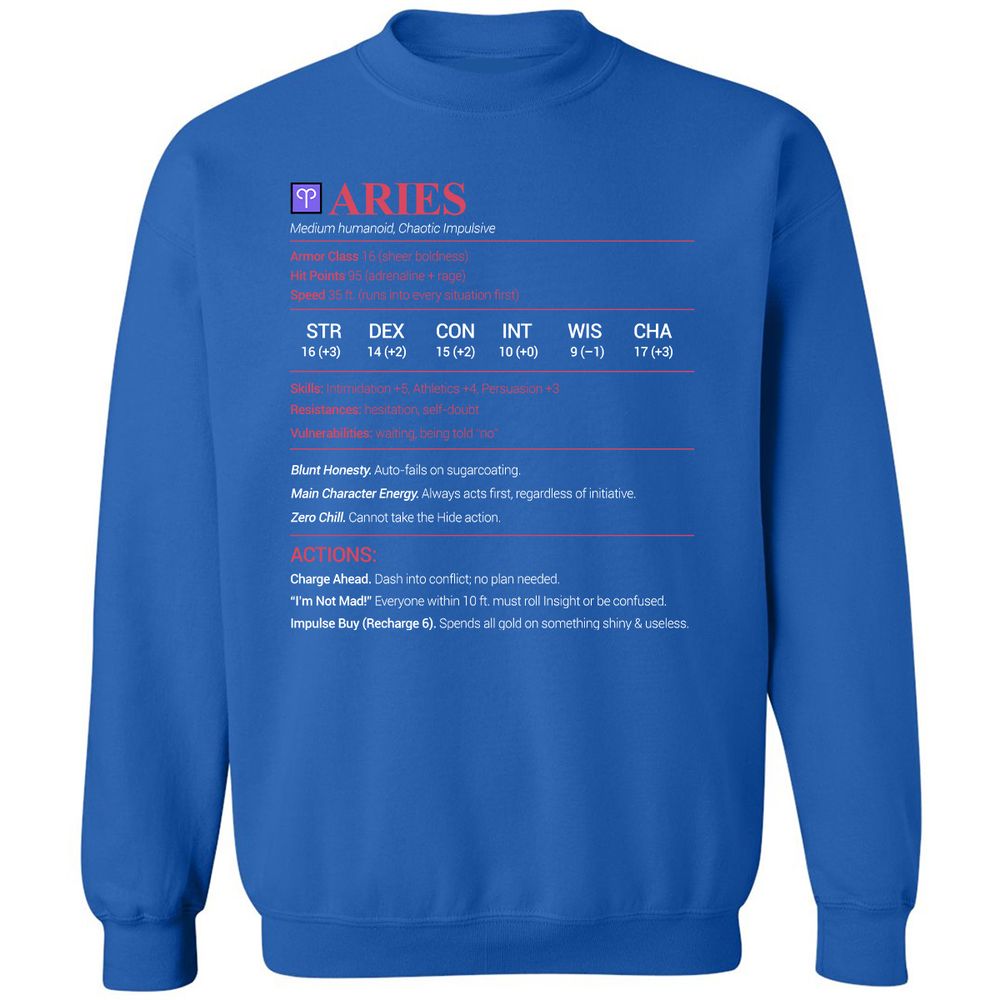 Aries Stats Classic Unisex Sweatshirt - Royal - 9