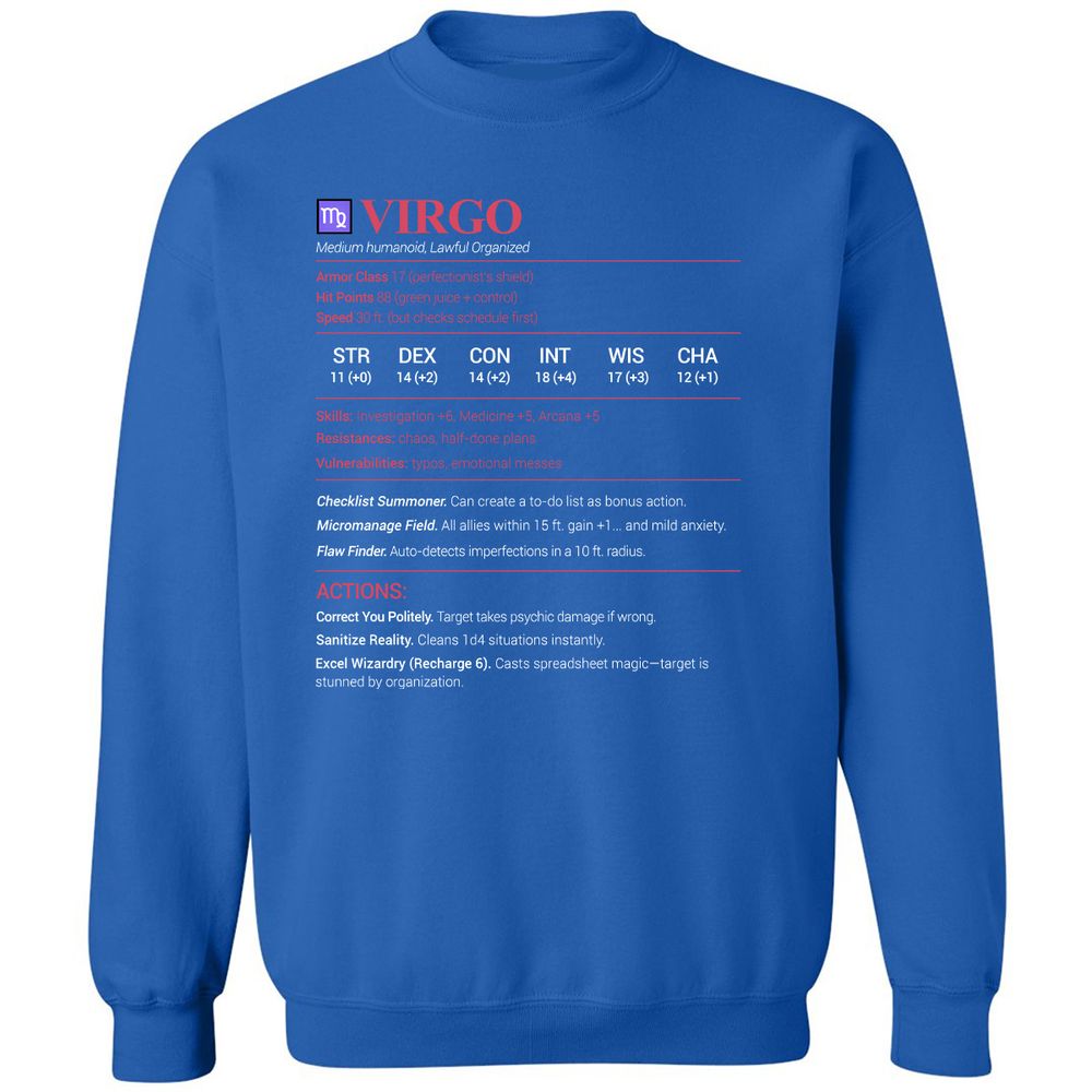 Virgo Stats Classic Unisex Sweatshirt - Royal - 9